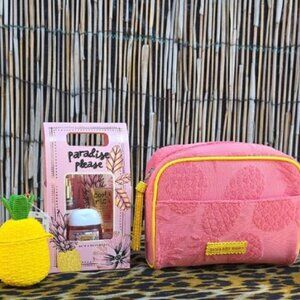 Bath & Body Works Coral and Yellow Cosmetic Bag with Pineapple Pocketbac holder